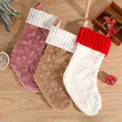 3 Colors Plush Soft Knitted Christmas Stocking with Several Spiral for Xmas Gift Party Supplier