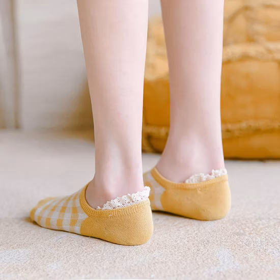 Korean Women Lattice Cotton Low Cut Cute Ankle Socks